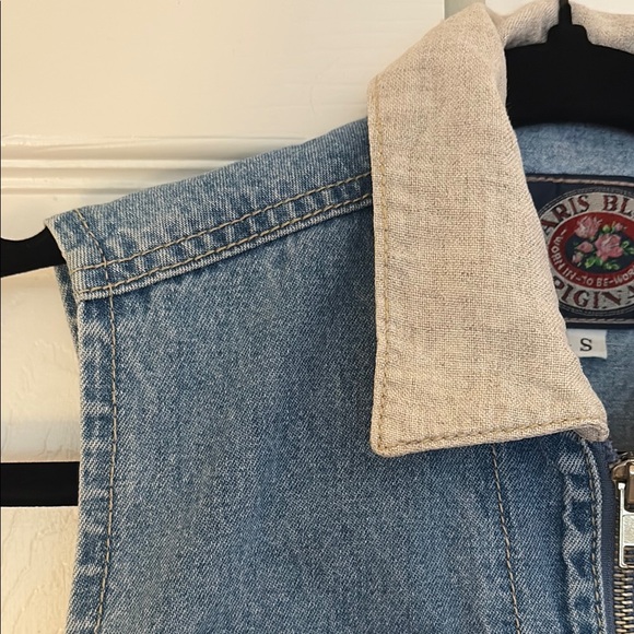 Vintage 90s Crop Denim Vest Shirt with Beige Collar - Picture 4 of 5